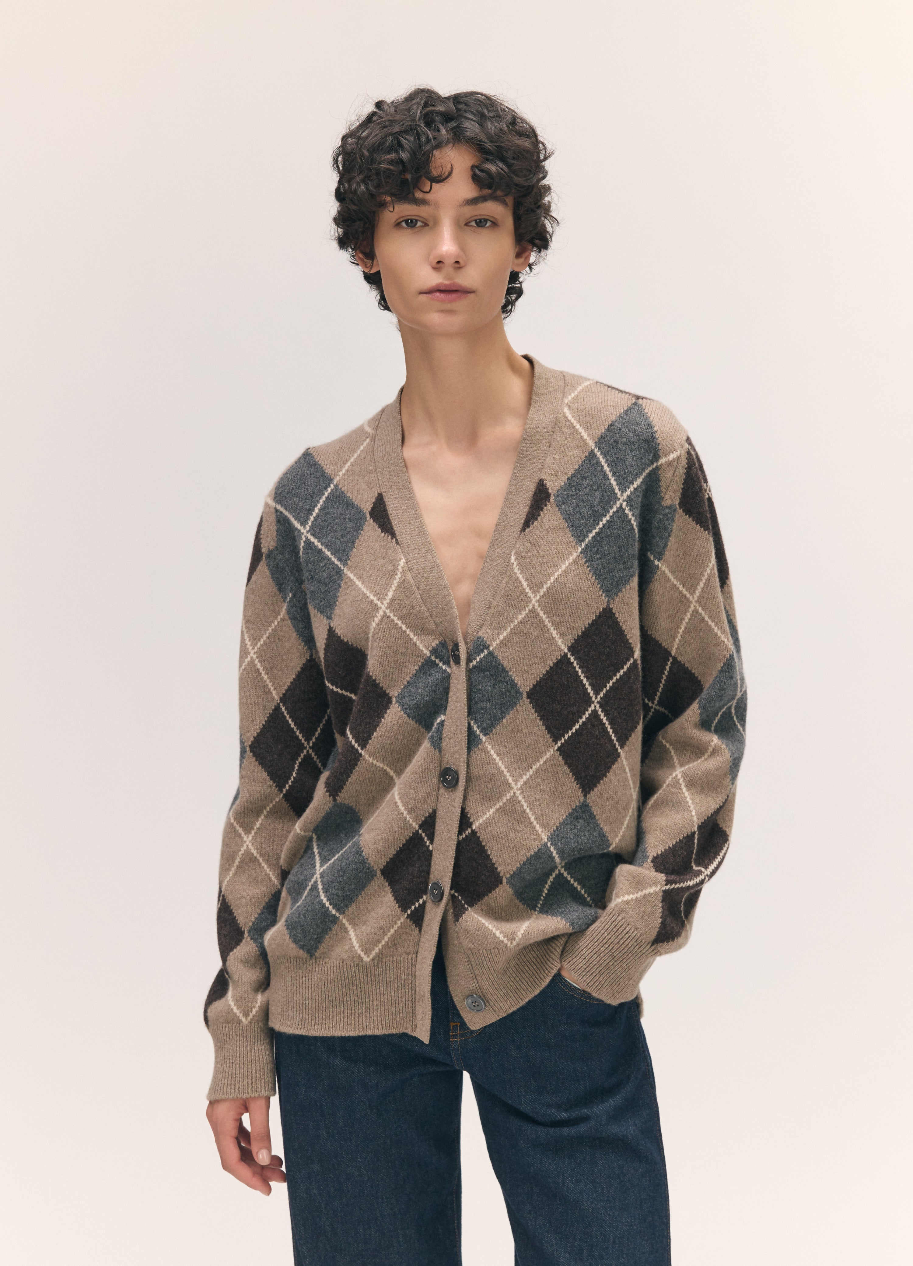 Ava Argyle Cardigan in Dark Natural with Grey