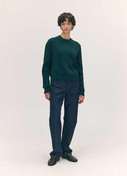 Rooney Rib Crewneck in Holly Green
