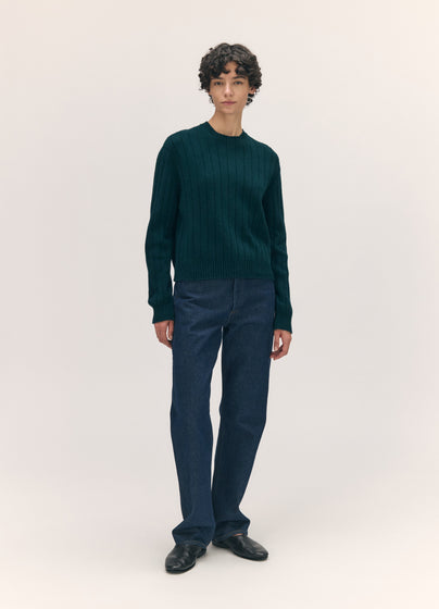 Rooney Rib Crewneck in Holly Green