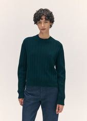 Rooney Rib Crewneck in Holly Green