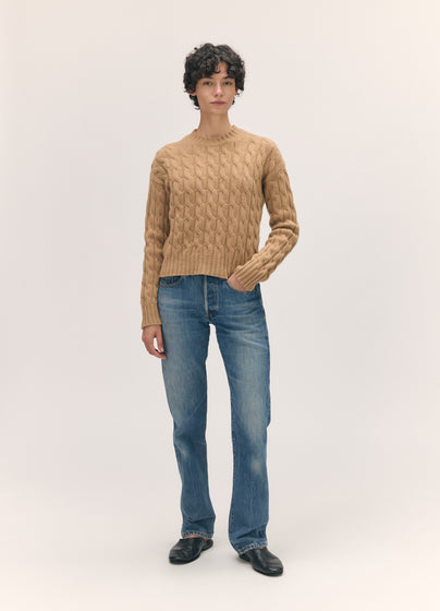Mara Cable Crewneck in Brown Sugar
