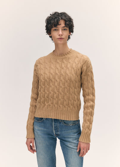 Mara Cable Crewneck in Brown Sugar