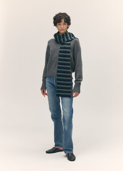 Clover Striped Scarf in Navy with Holly & Grey