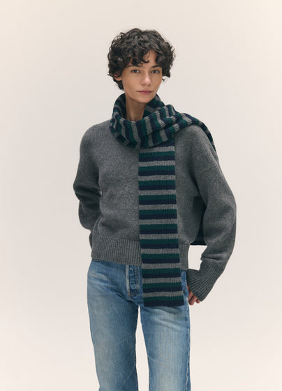 Clover Striped Scarf in Navy with Holly & Grey