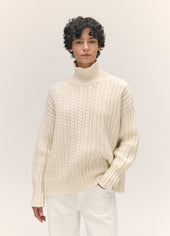 Caragh Cable High Neck in Undyed White
