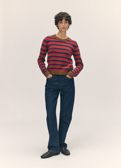 Rosha Shrunken Crewneck in Hazelnut with Poppy & Smalt