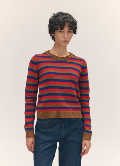 Rosha Shrunken Crewneck in Hazelnut with Poppy & Smalt