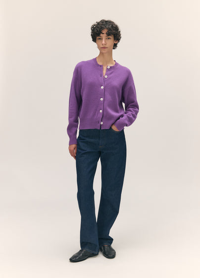 Ada Crewneck Cardigan in Vivid Purple