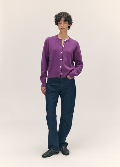 Ada Crewneck Cardigan in Vivid Purple