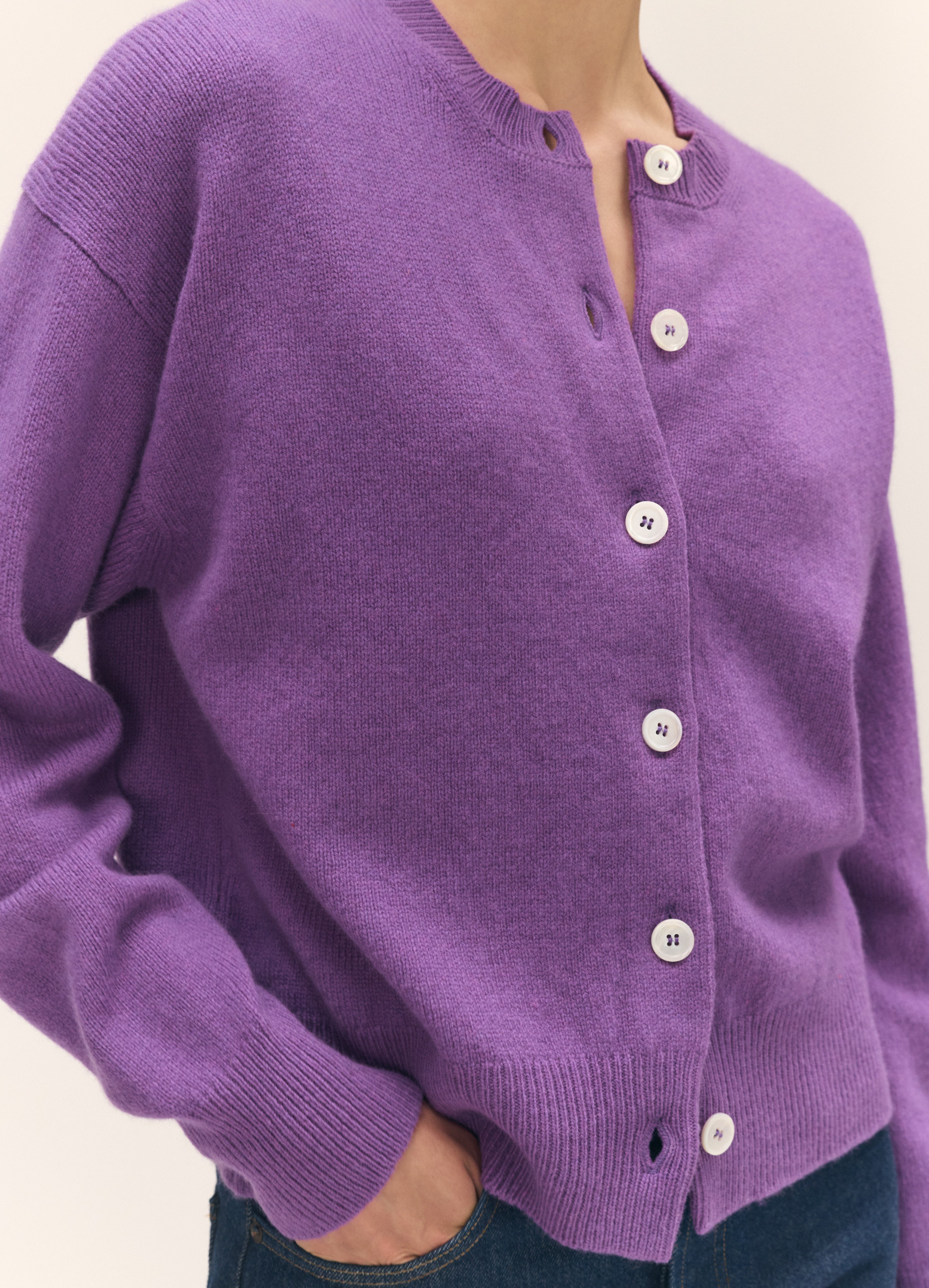 Ada Crewneck Cardigan in Vivid Purple – &Daughter
