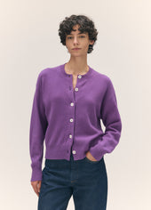 Ada Crewneck Cardigan in Vivid Purple