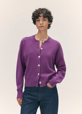 Ada Crewneck Cardigan in Vivid Purple