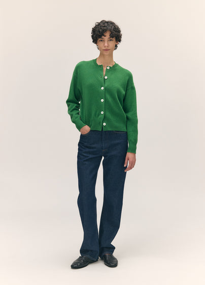 Ada Crewneck Cardigan in Pagoda Green