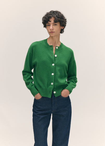 Ada Crewneck Cardigan in Pagoda Green