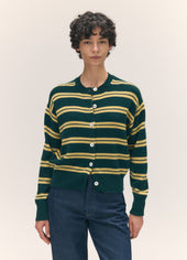 Ada Crewneck Cardigan in Holly/Yellow Stripe
