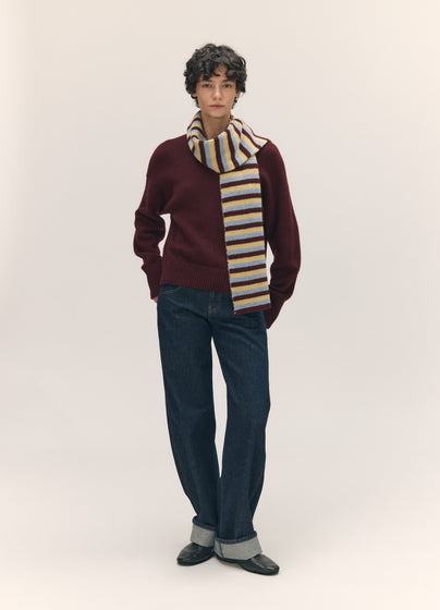 Clover Striped Scarf in Burgundy with Vintage & Yellow