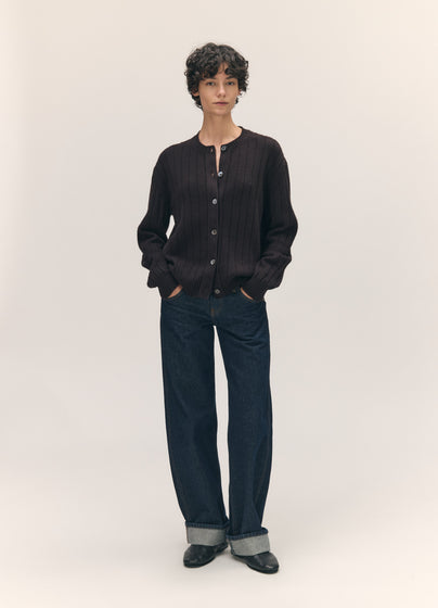 Rooney Rib Cardigan in Dark Brown