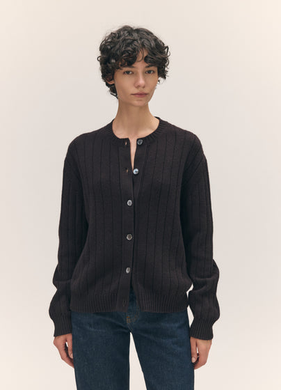 Rooney Rib Cardigan in Dark Brown
