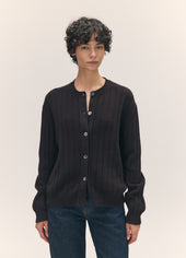 Rooney Rib Cardigan in Dark Brown