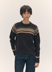 Flora Fairisle Crewneck in Dark Brown Multi