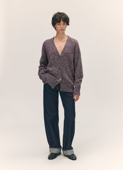 Sora V-Neck Cardigan in Port/Vintage Marle