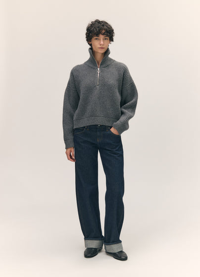 Rowan Rib Half Zip in Derby Grey