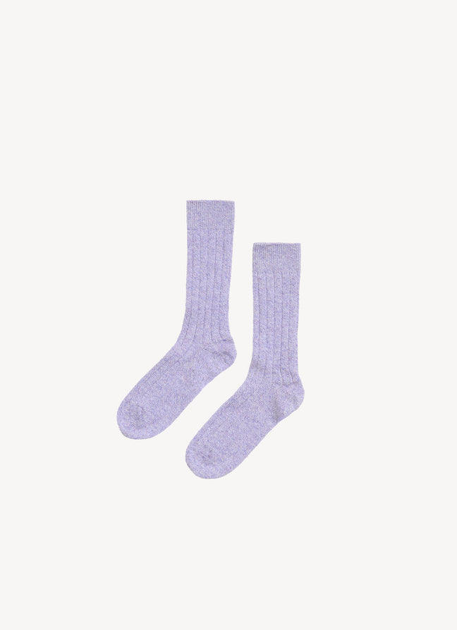 Cora Cashmere Socks in Lilac and Oatmeal Mouline