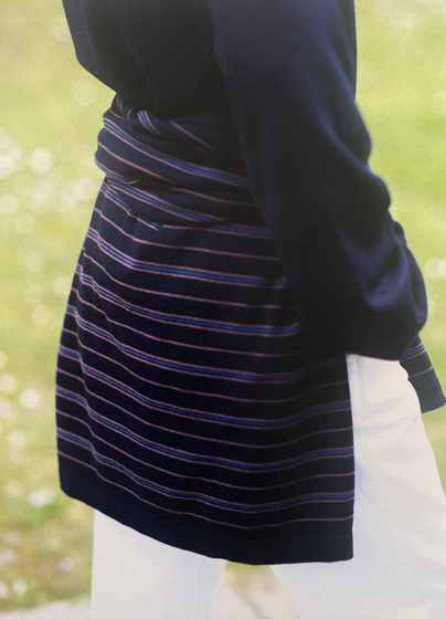 Long Sleeve Stripe Cotton Polo in Dark Navy with Brown