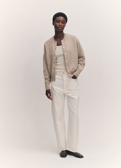 Ada Crewneck Cardigan in Oat