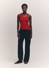 Tierna Fine Rib Merino Tank in Poppy Red