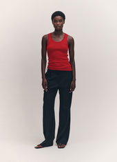 Tierna Fine Rib Merino Tank in Poppy Red