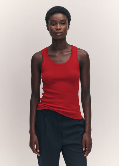 Tierna Fine Rib Merino Tank in Poppy Red