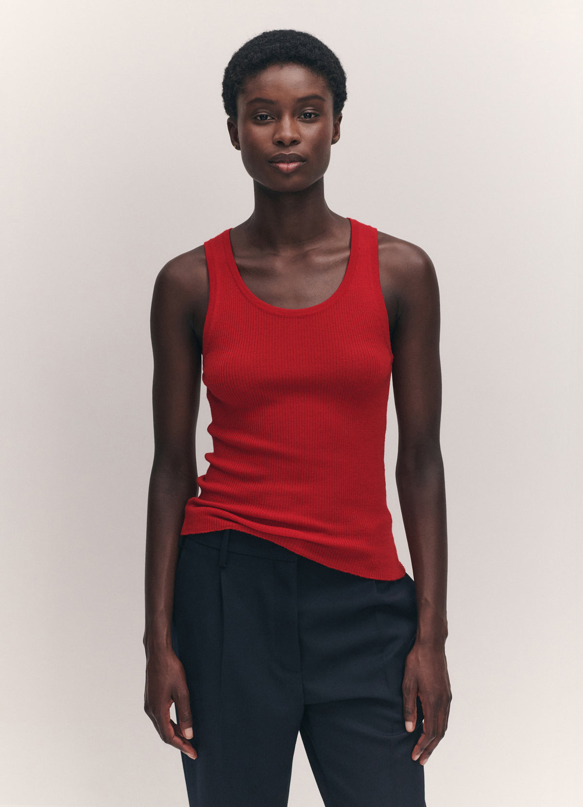 Tierna Fine Rib Merino Tank Poppy
