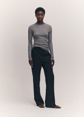 Extrafine Merino Ribbed Poloshirt in Grey