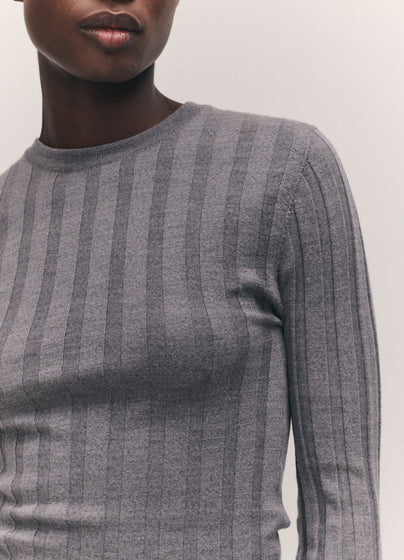 Arklow Extrafine Merino Ribbed Crewneck in Grey
