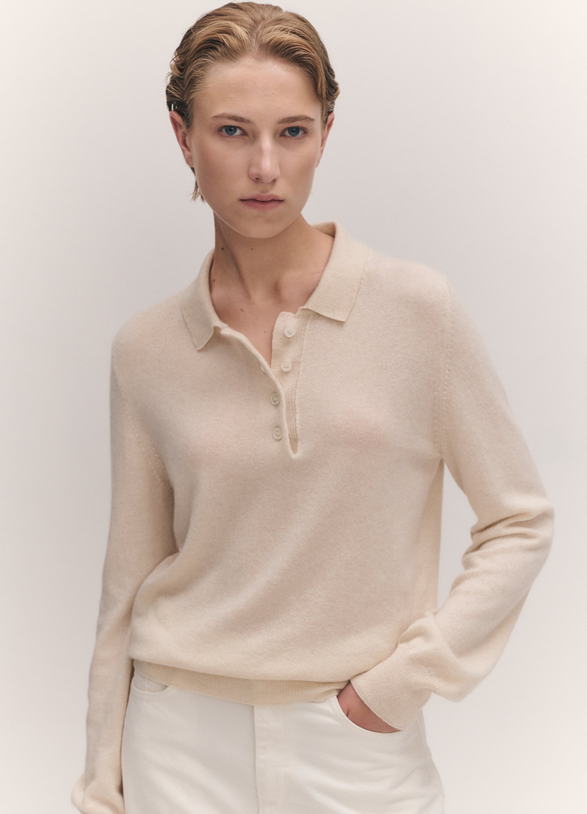 Aoife Cashmere Polo Shirt Canvas