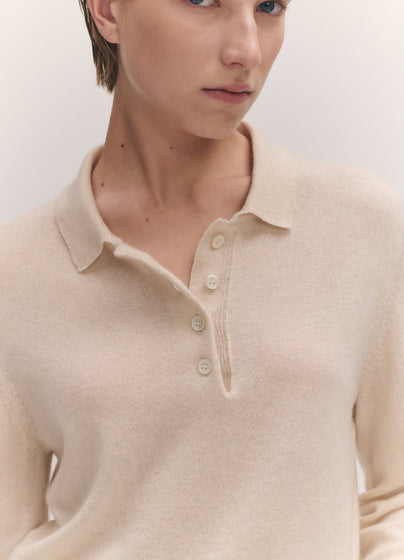 Aoife Cashmere Polo Shirt in Canvas