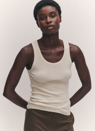 Tierna Fine Rib Merino Tank in Ecru