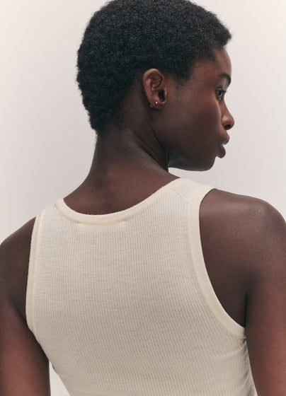 Tierna Fine Rib Merino Tank in Ecru