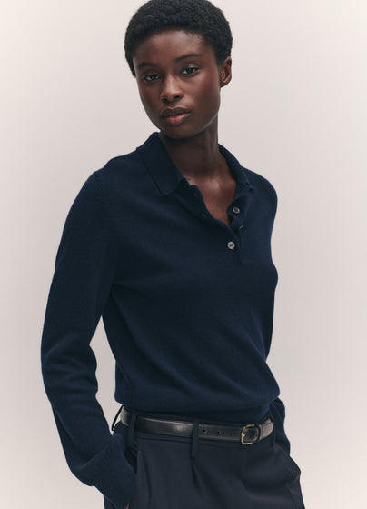 Aoife Cashmere Polo Shirt in Dark Navy
