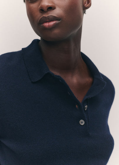 Aoife Cashmere Polo Shirt in Dark Navy