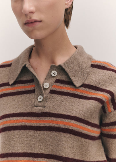 Edie Stripe Polo Shirt in Dark Natural