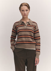 Edie Stripe Polo Shirt in Dark Natural