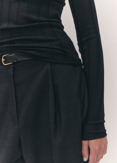 Arklow Extrafine Merino Ribbed Polo Shirt in Black