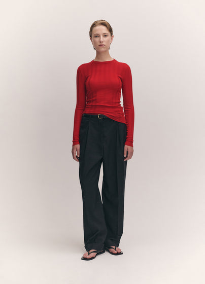 Arklow Extrafine Merino Ribbed Crewneck in Poppy Red