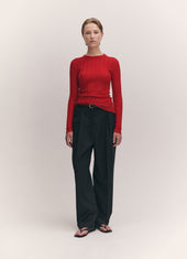 Extrafine Merino Ribbed Crewneck in Poppy Red