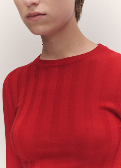 Arklow Extrafine Merino Ribbed Crewneck in Poppy Red