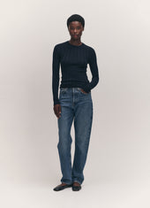 Extrafine Merino Ribbed Crewneck in Navy