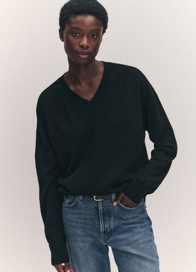 Tahra Cashmere V-Neck in Black