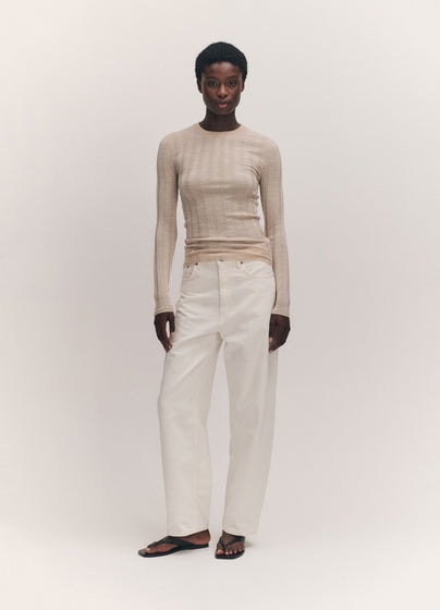 Arklow Extrafine Merino Ribbed Crewneck in Oatmeal